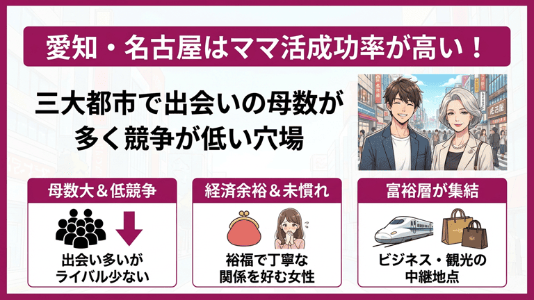 愛知県・特に名古屋でのママ活は稼ぎやすい