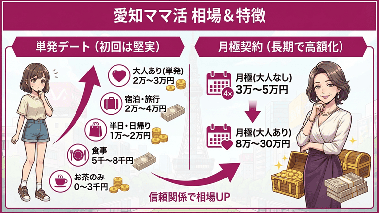 愛知のママ活相場はいくら？デート内容別に解説