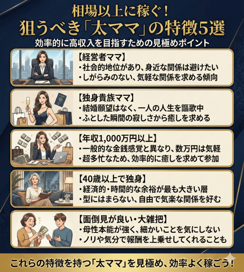 相場以上に稼ぐために狙うべきママの特徴
