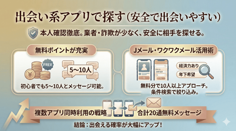 出会い系アプリで探す(安全で出会いやすい)
