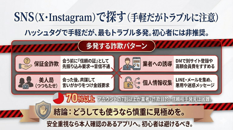 SNS(X・Instagram)で探す(手軽だがトラブルに注意)