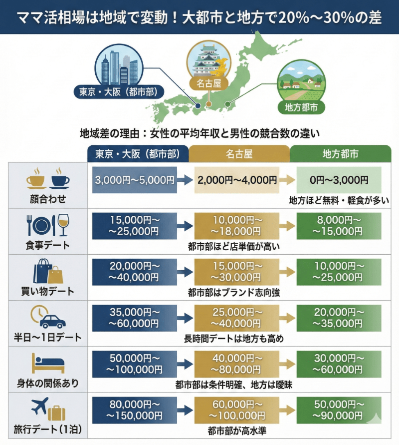 大都市と地方都市でママ活の相場は変動