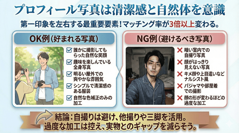 プロフィール写真は清潔感と自然体を意識