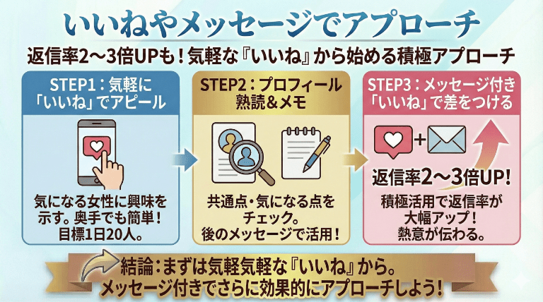 いいねやメッセージでアプローチ