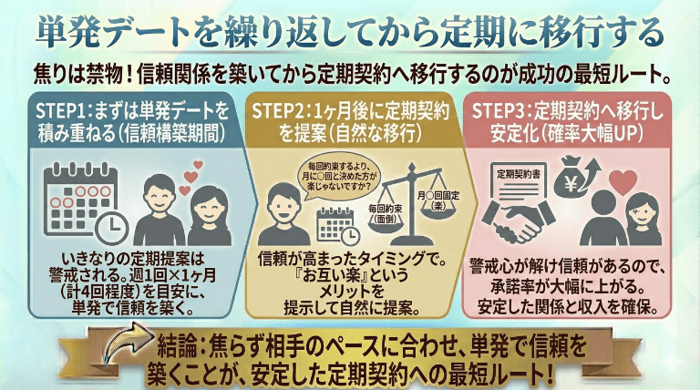 単発デートを繰り返してから定期に移行する
